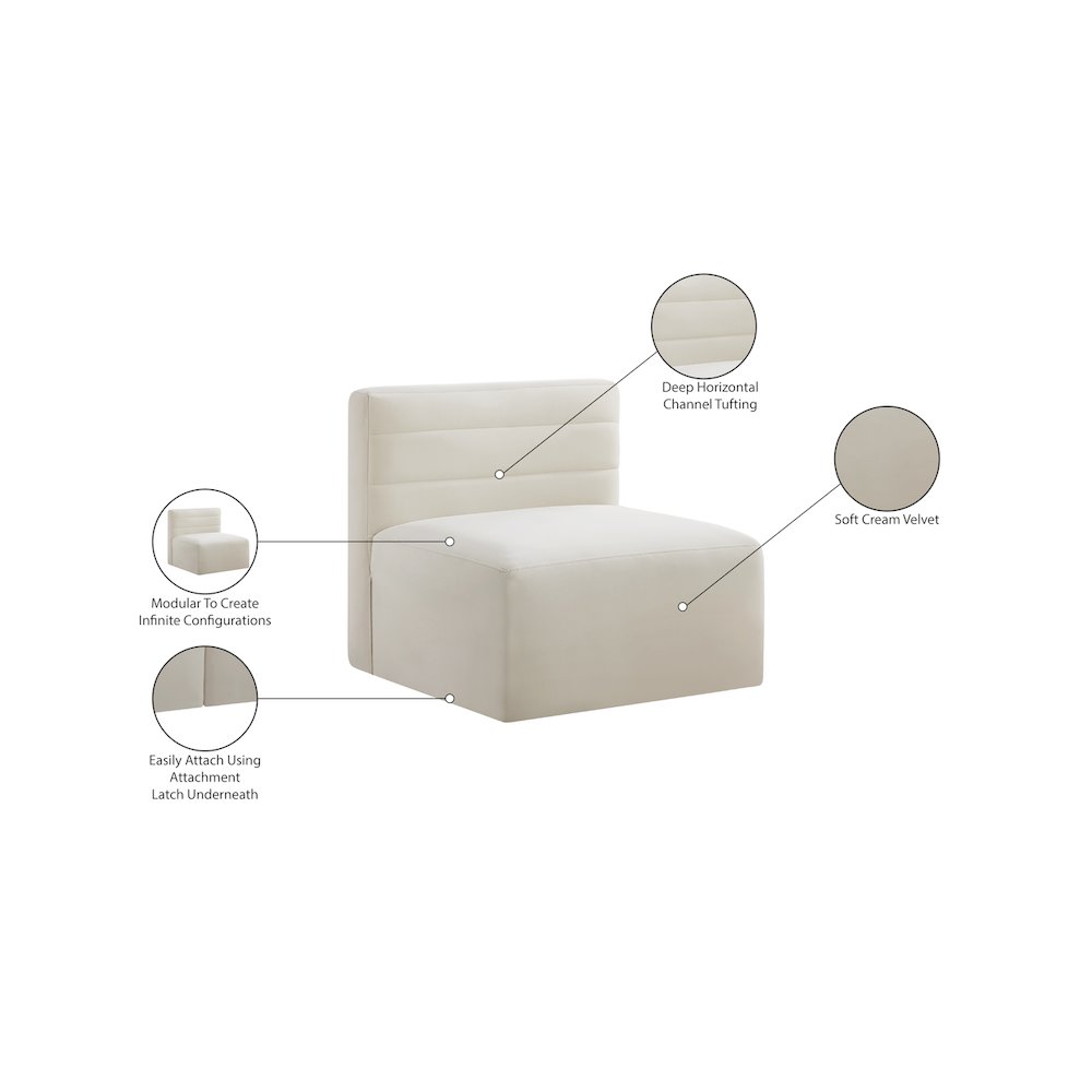 Quincy Cream Velvet Modular Armless Chair. Picture 14