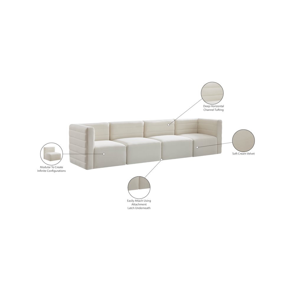 Quincy Cream Velvet Modular Sofa. Picture 14