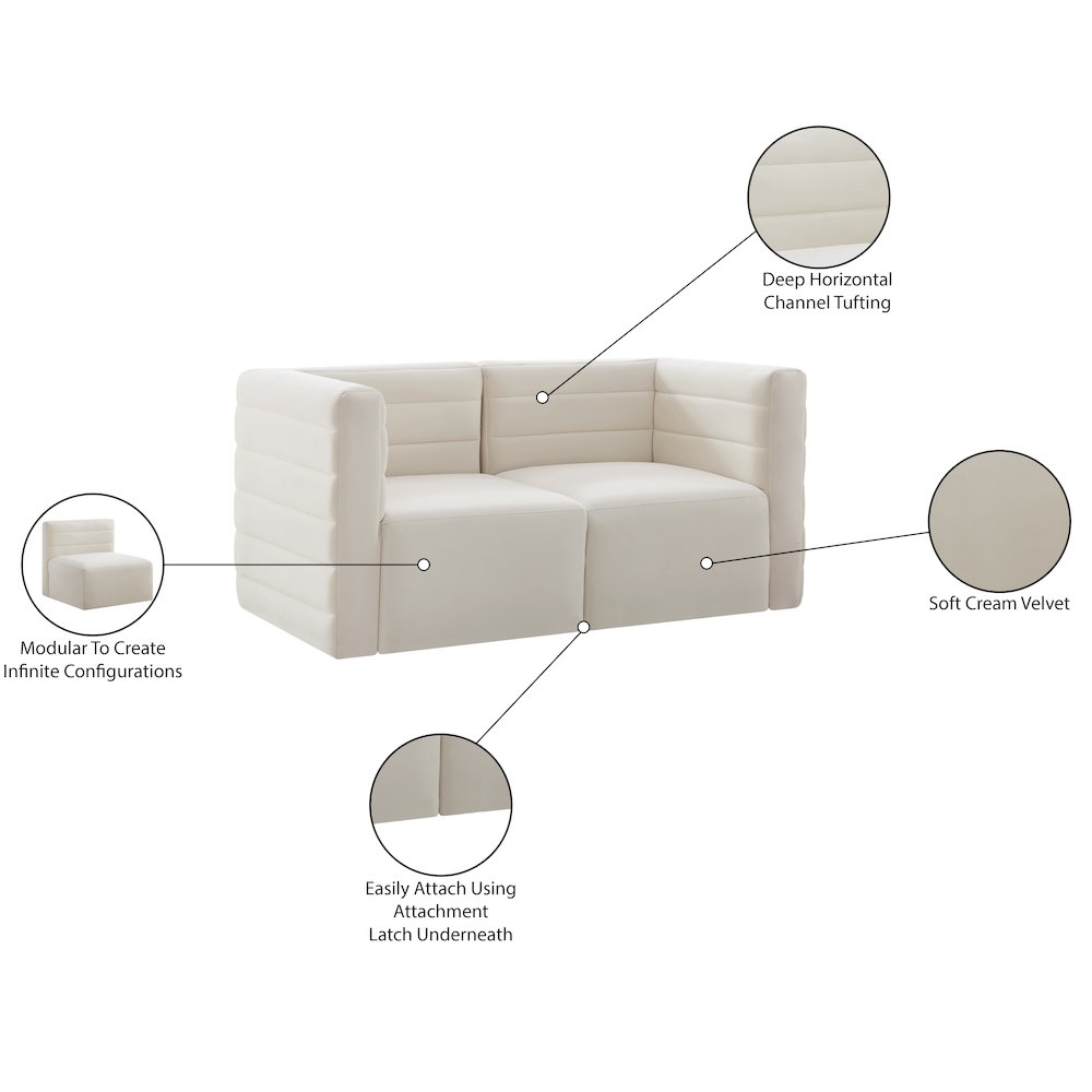 Quincy Cream Velvet Modular Sofa. Picture 14