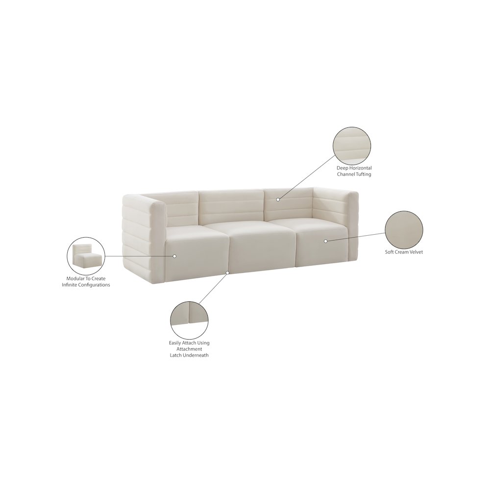 Quincy Cream Velvet Modular Sofa. Picture 14