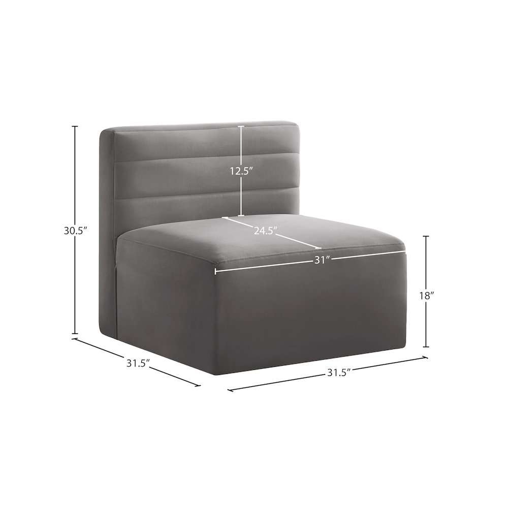 Quincy Grey Velvet Modular Armless Chair. Picture 13