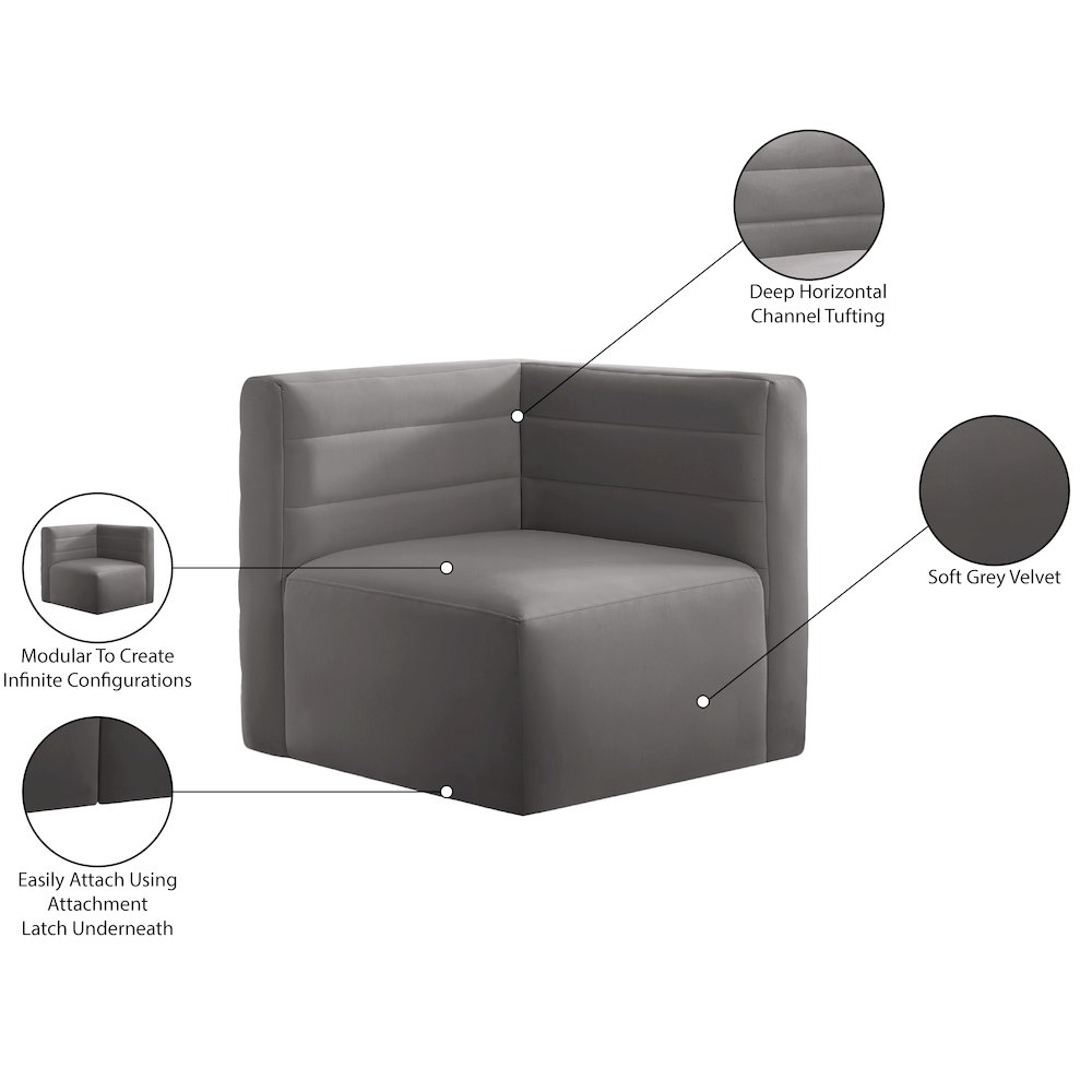 Quincy Grey Velvet Modular Corner Chair. Picture 13