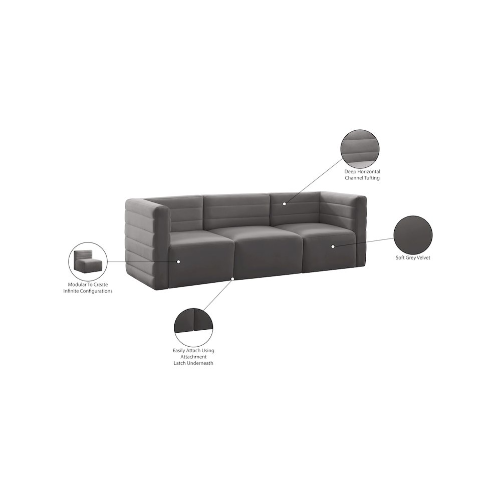 Quincy Grey Velvet Modular Sofa. Picture 14