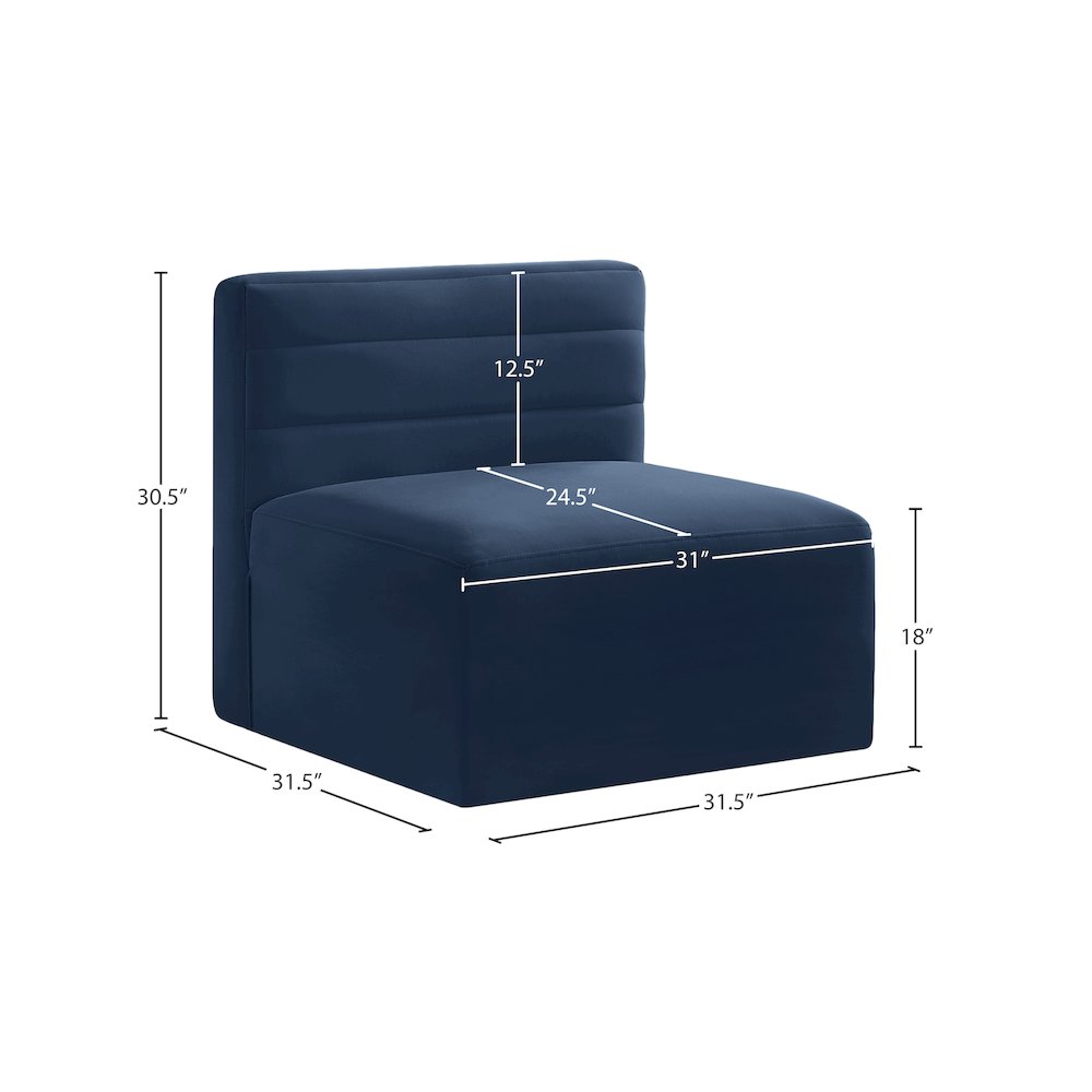 Quincy Navy Velvet Modular Armless Chair. Picture 13