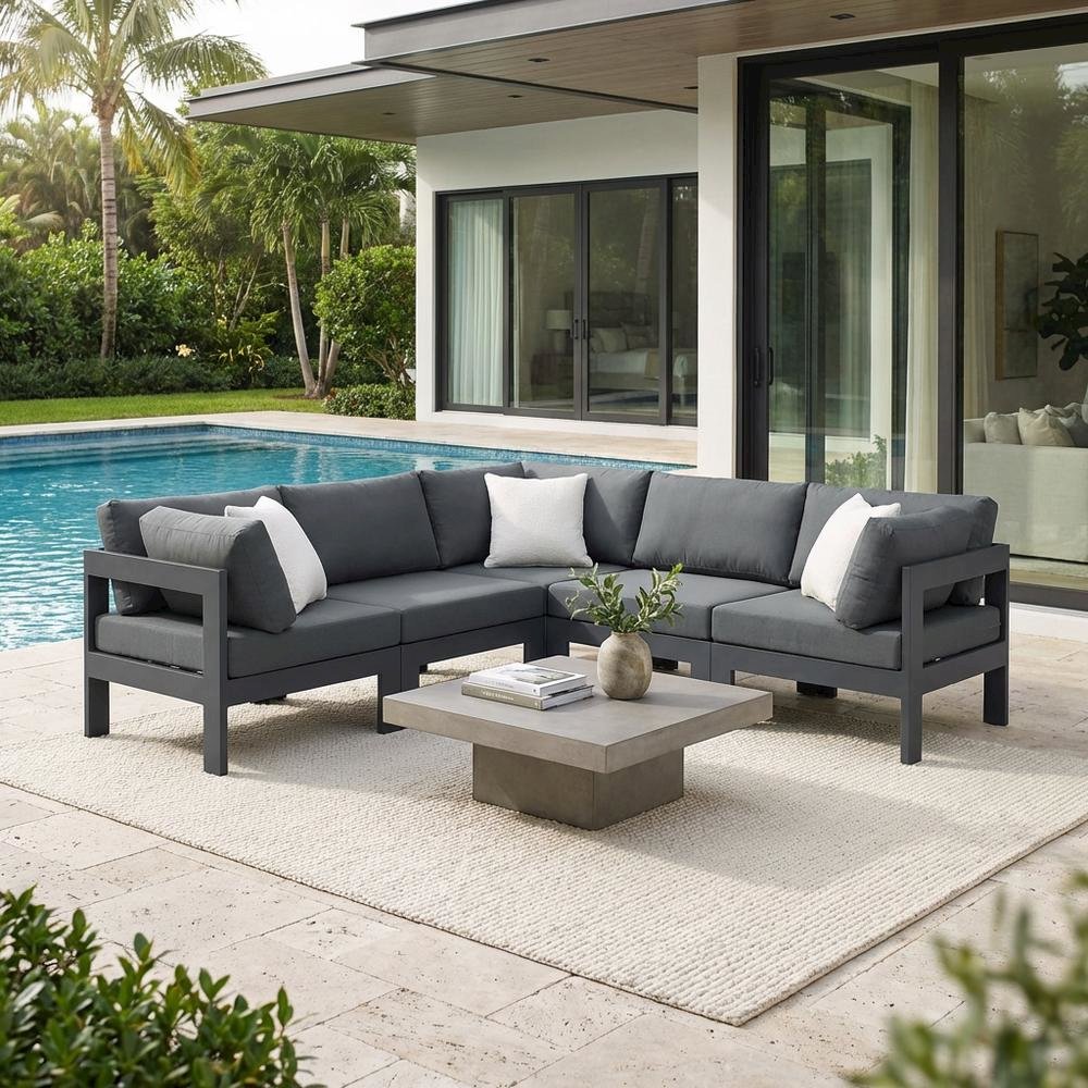 Gray Fabric Outdoor Modular Sectional With Contemporary Style. Picture 3
