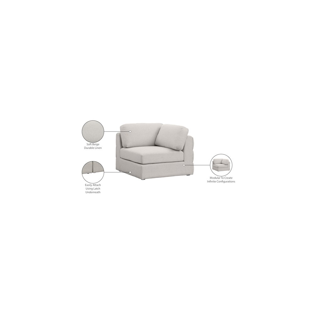 Beckham Beige Durable Linen Textured Fabric Corner. Picture 7