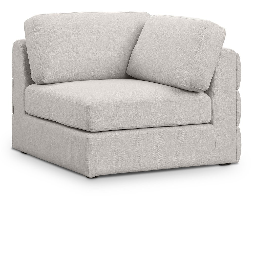 Beckham Beige Durable Linen Textured Fabric Corner. Picture 1