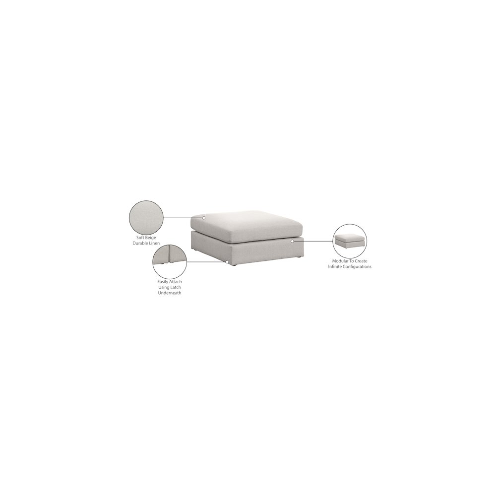 Beckham Beige Durable Linen Textured Fabric Ottoman. Picture 5