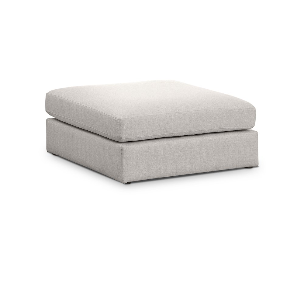 Beckham Beige Durable Linen Textured Fabric Ottoman. Picture 1