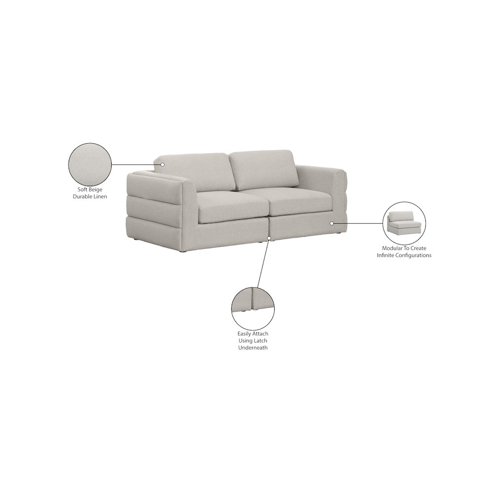 Beckham Beige Durable Linen Textured Fabric Modular Sofa. Picture 7