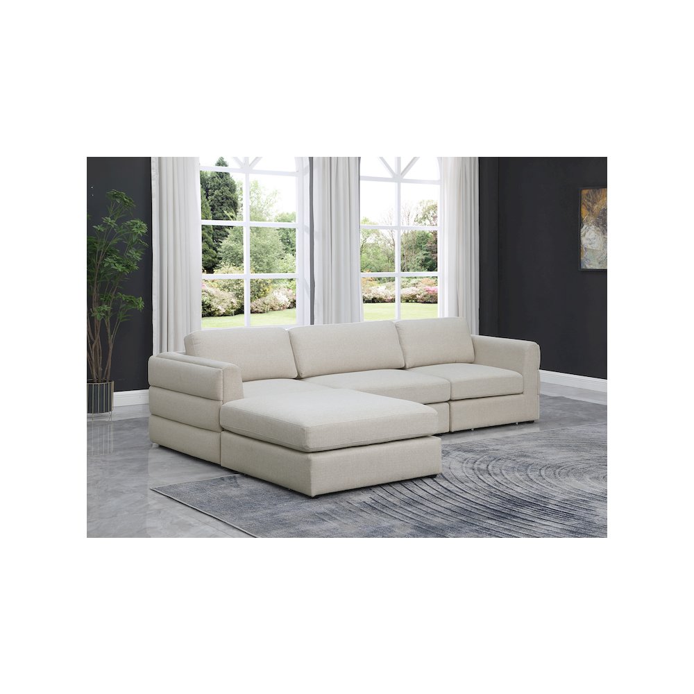 Beckham Beige Durable Linen Textured Fabric Modular Sectional. Picture 3