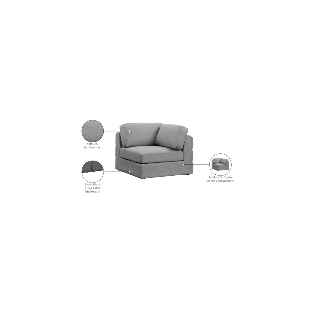 Beckham Grey Durable Linen Textured Fabric Corner. Picture 7