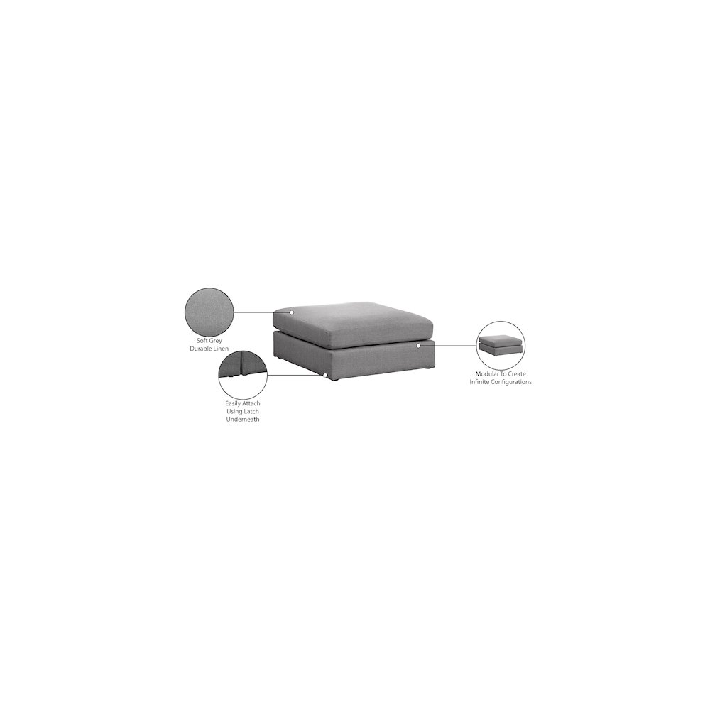 Beckham Grey Durable Linen Textured Fabric Ottoman. Picture 5