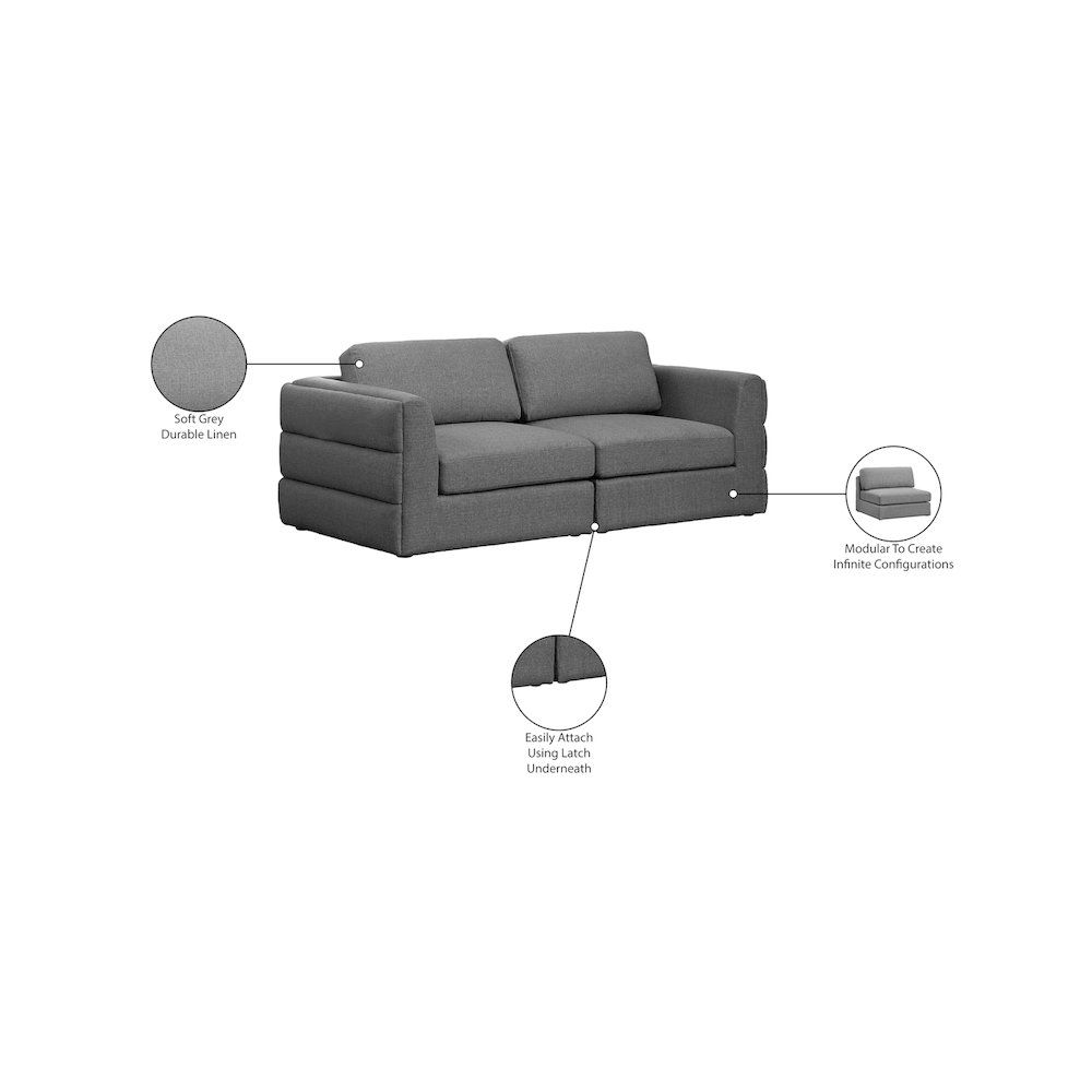 Beckham Grey Durable Linen Textured Fabric Modular Sofa. Picture 7