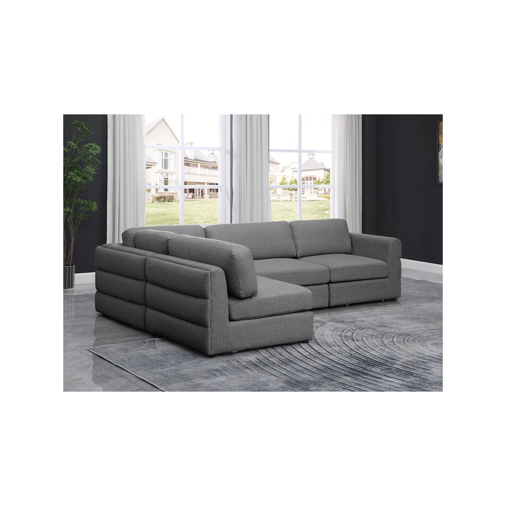 Beckham Grey Durable Linen Textured Fabric Modular Sectional. Picture 2