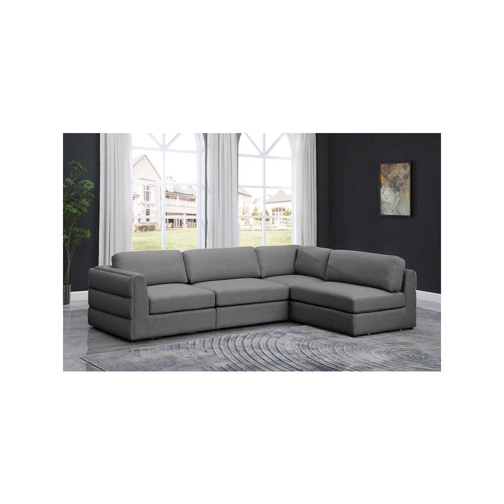 Beckham Grey Durable Linen Textured Fabric Modular Sectional. Picture 3
