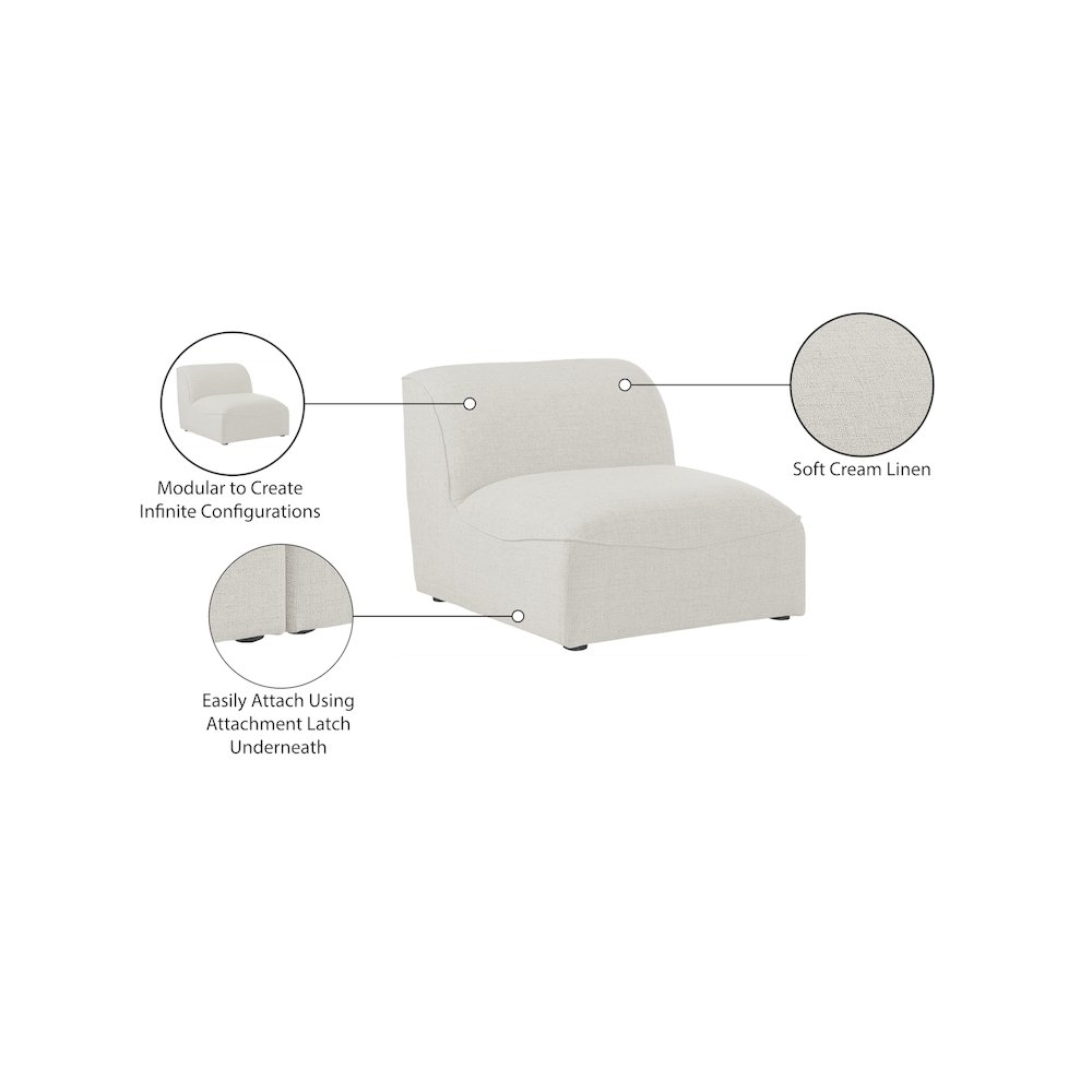 Miramar Cream Durable Linen Textured Armless. Picture 8
