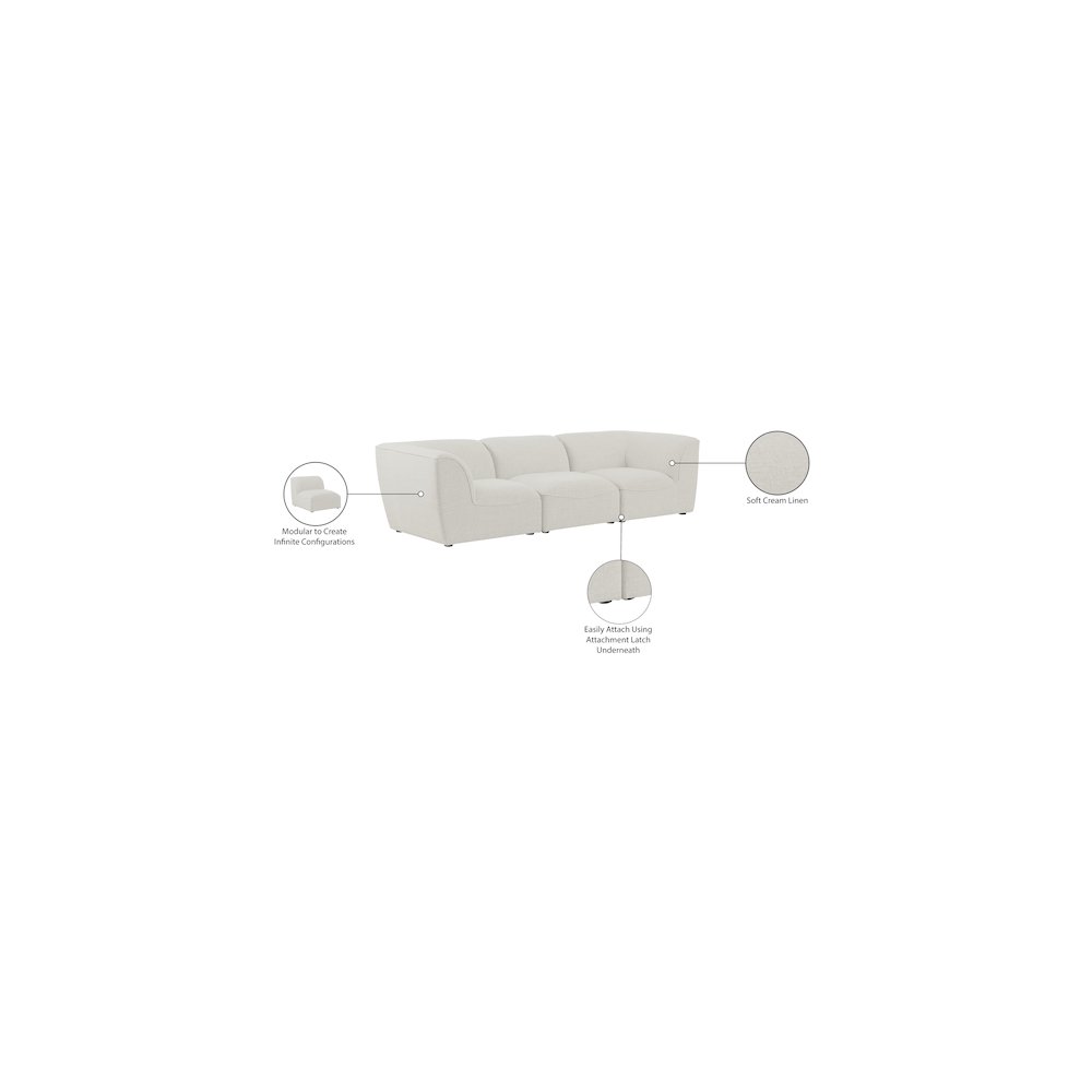 Miramar Cream Durable Linen Textured Modular Sofa. Picture 9