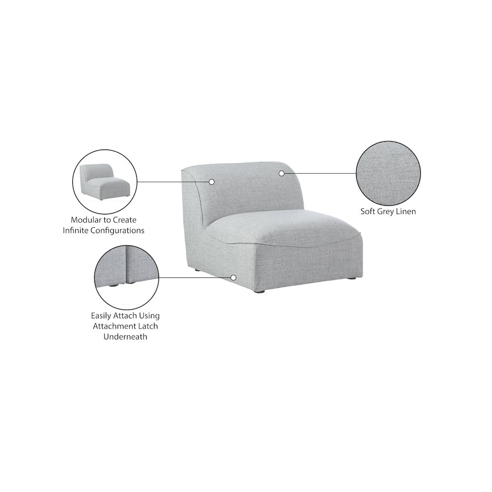Miramar Grey Durable Linen Textured Armless. Picture 8