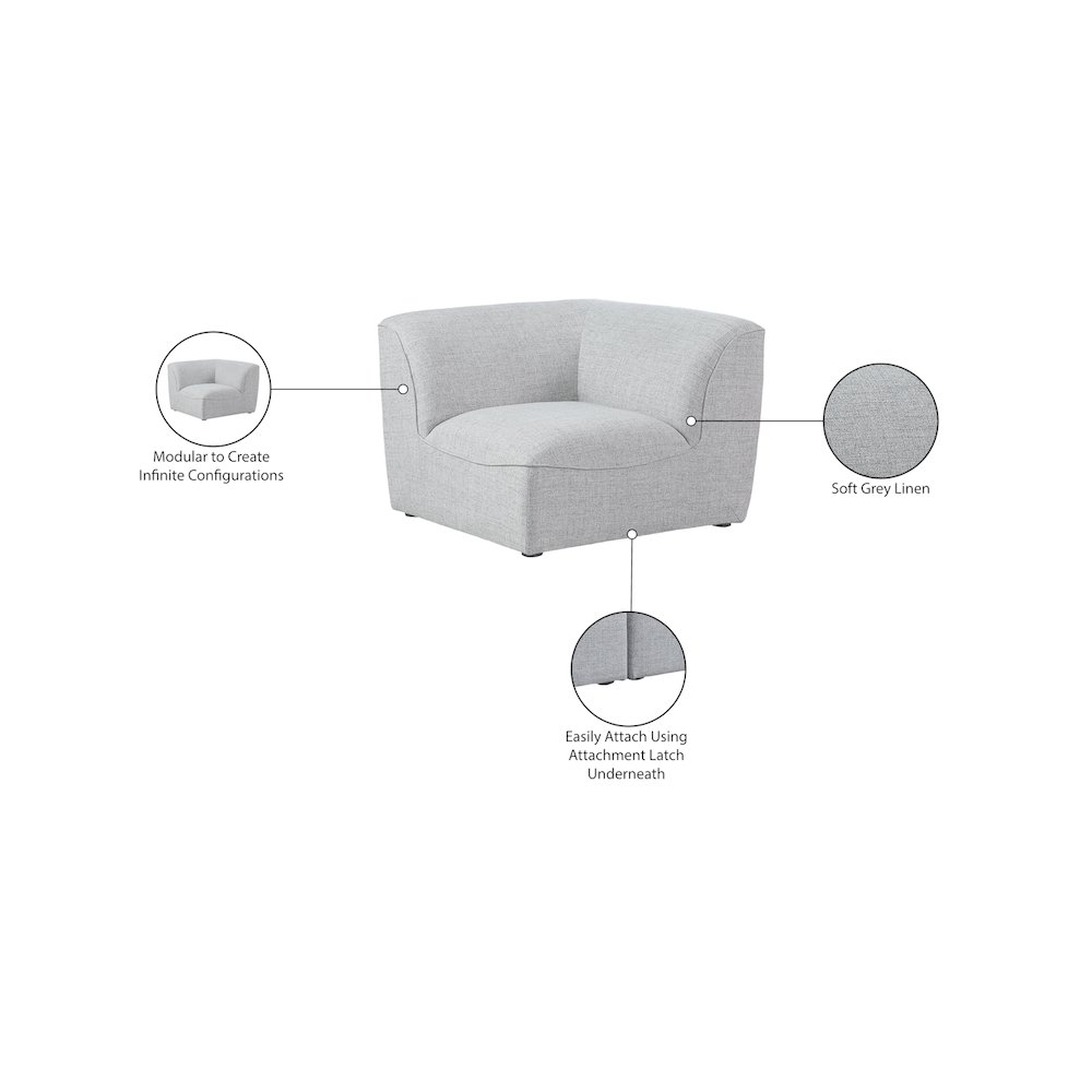 Miramar Grey Durable Linen Textured Corner. Picture 6