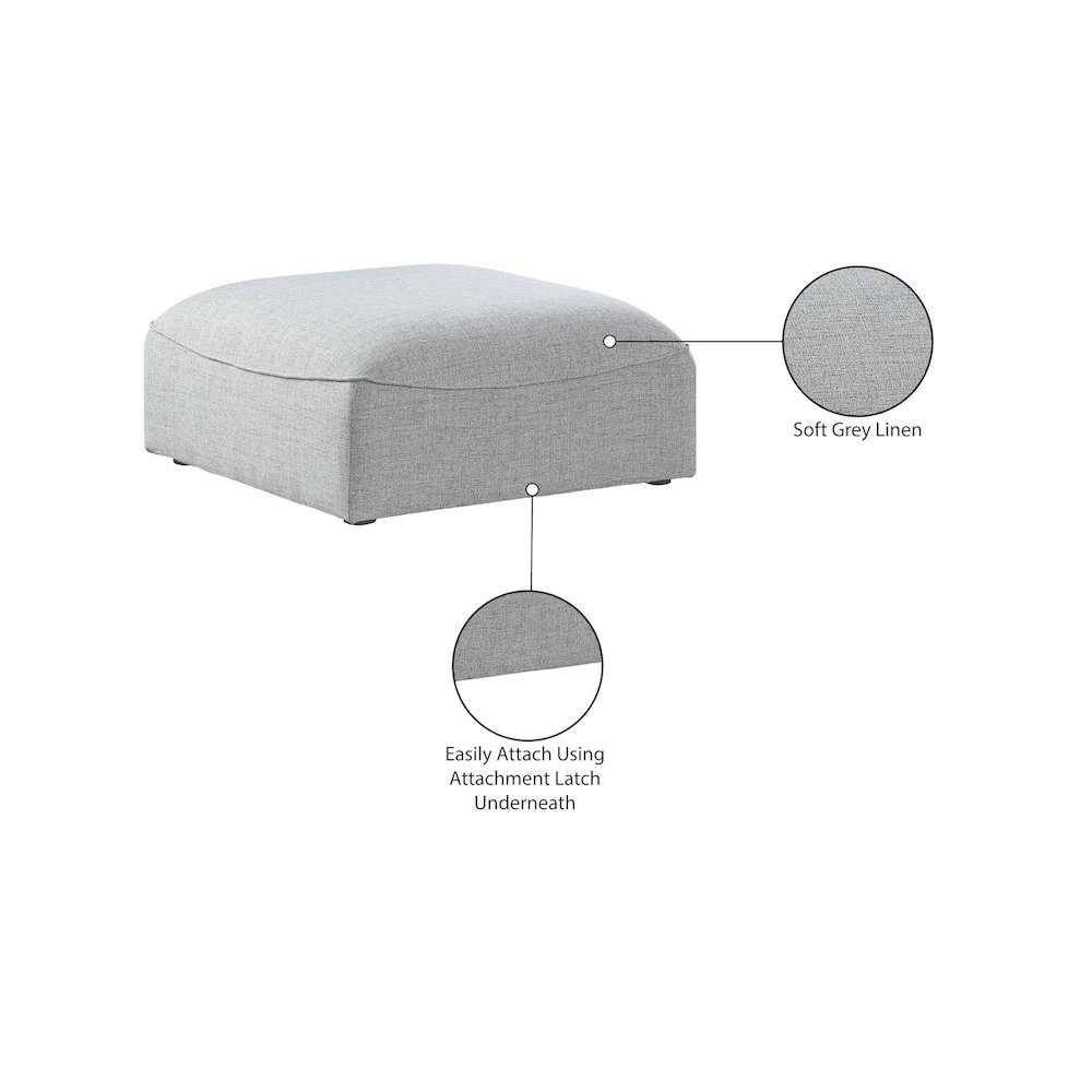 Miramar Grey Durable Linen Textured Ottoman. Picture 5