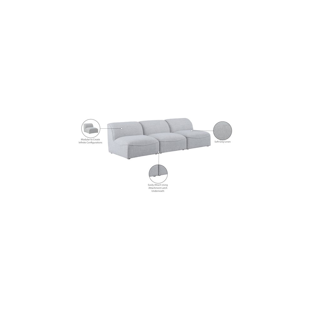 Miramar Grey Durable Linen Textured Modular Sofa. Picture 8