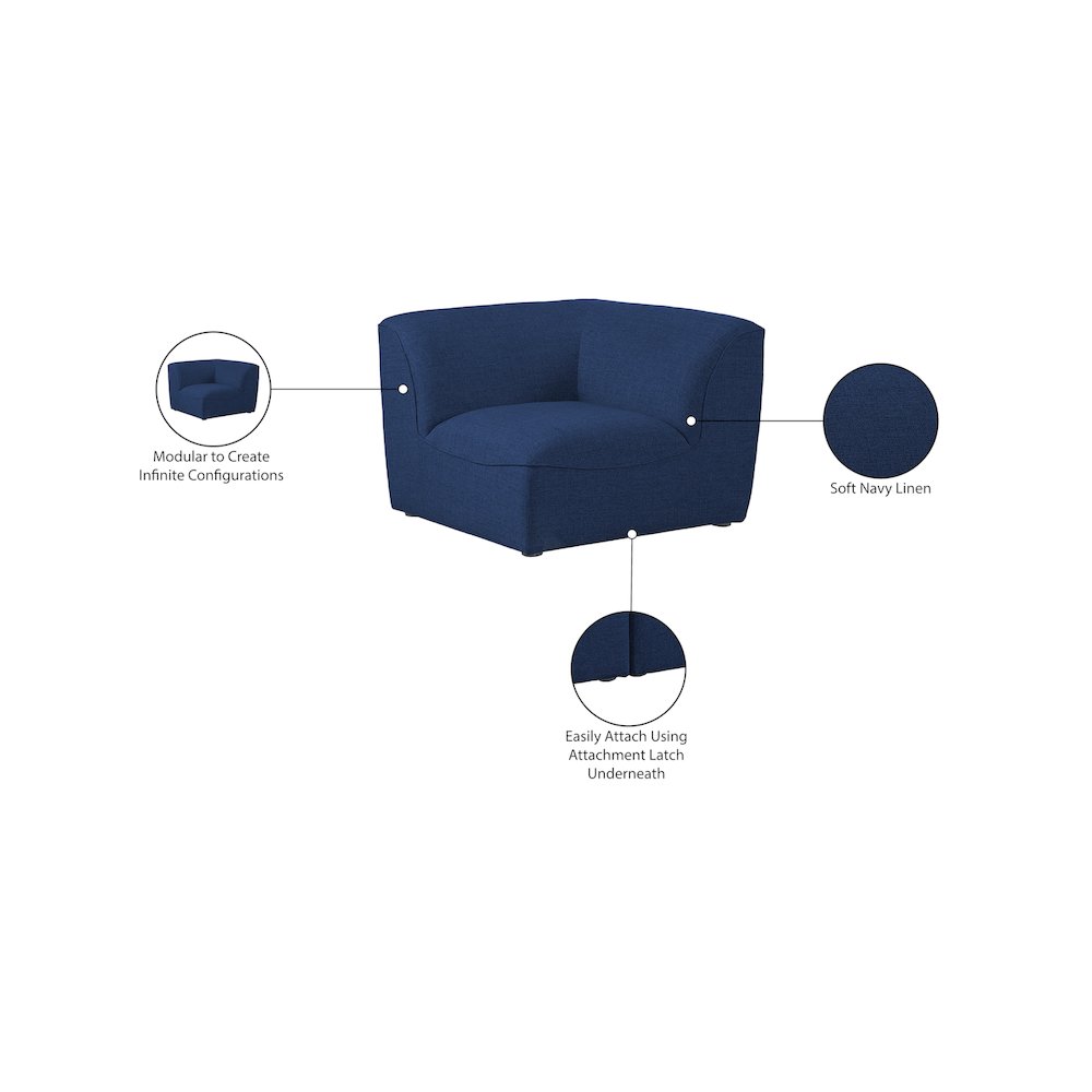 Miramar Navy Durable Linen Textured Corner. Picture 7