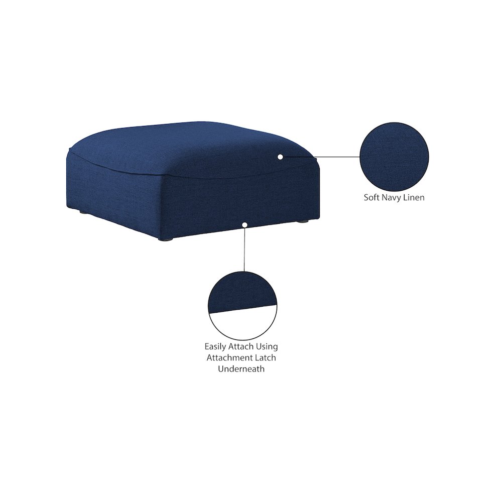 Miramar Navy Durable Linen Textured Ottoman. Picture 5