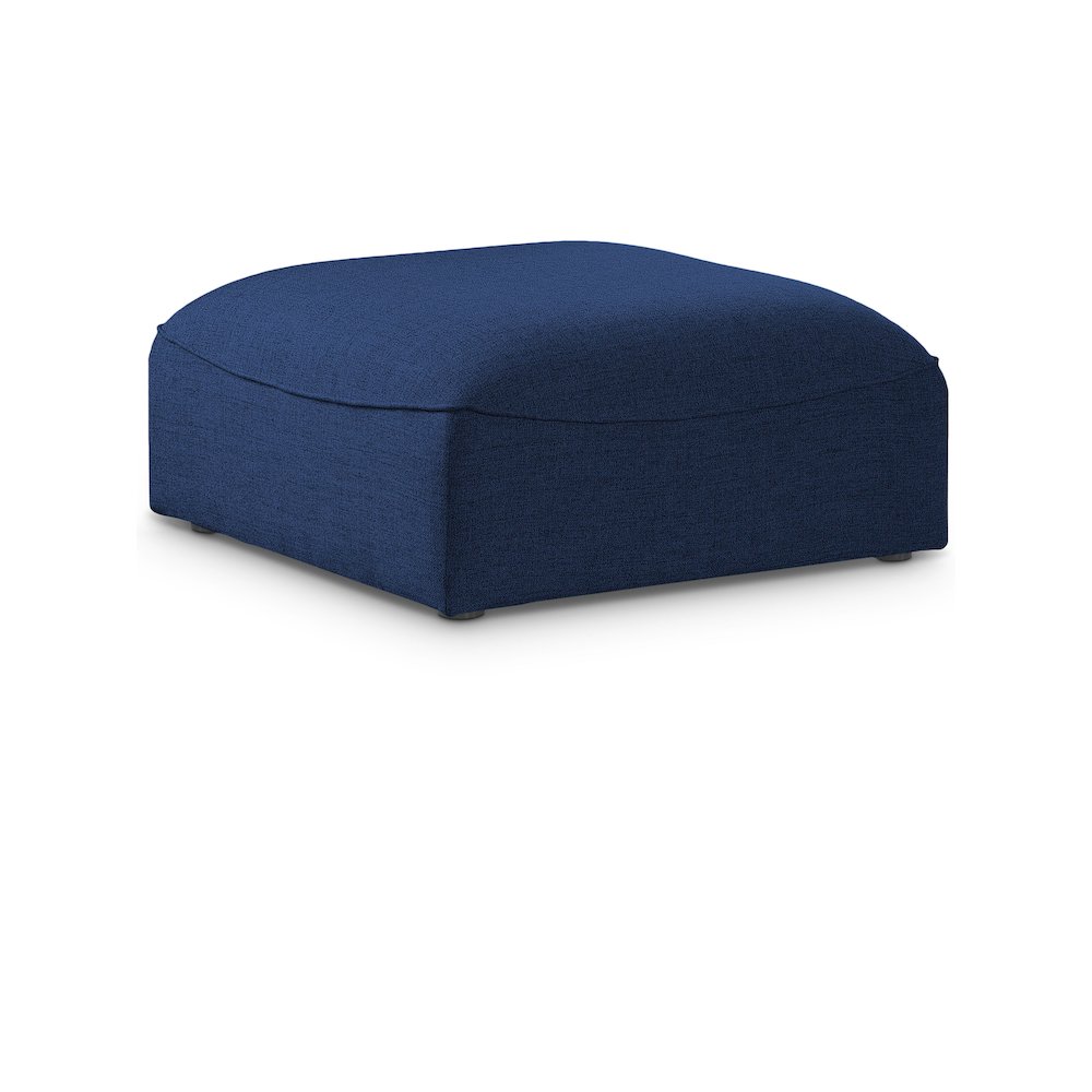 Miramar Navy Durable Linen Textured Ottoman. Picture 1