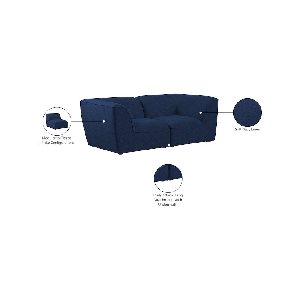 Miramar Navy Durable Linen Textured Modular Sofa. Picture 9