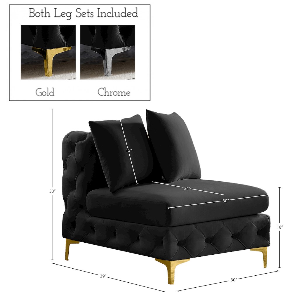 Tremblay Black Velvet Armless Chair. Picture 14