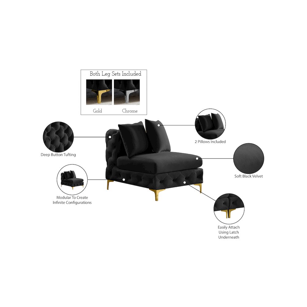 Tremblay Black Velvet Armless Chair. Picture 15