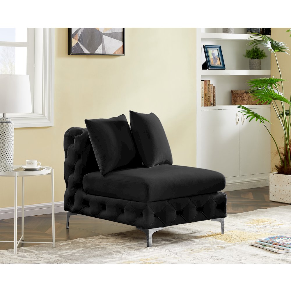 Tremblay Black Velvet Armless Chair. Picture 3