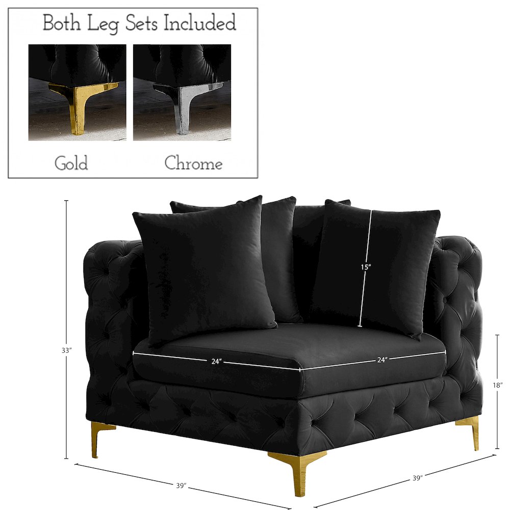 Tremblay Black Velvet Corner Chair. Picture 5