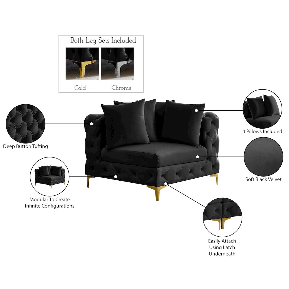 Tremblay Black Velvet Corner Chair. Picture 7