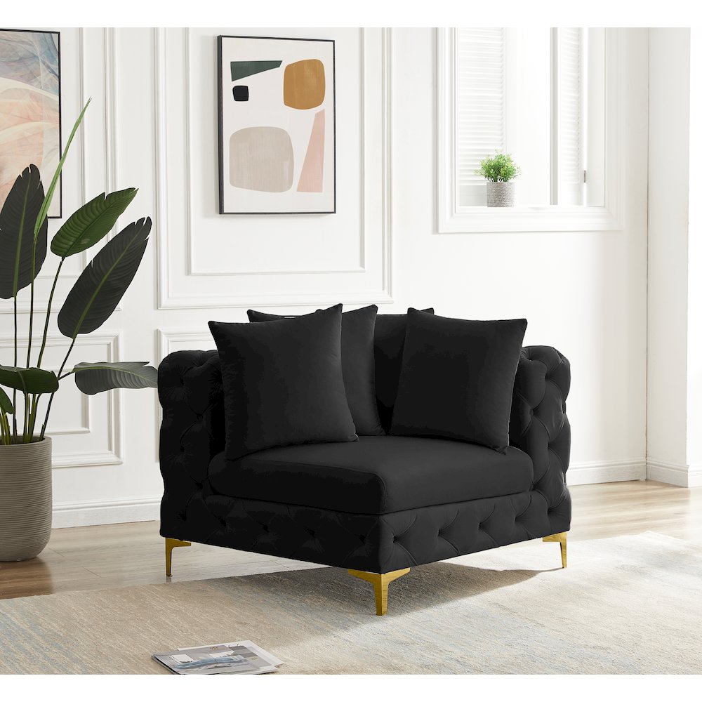 Tremblay Black Velvet Corner Chair. Picture 6