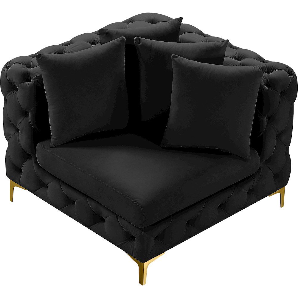 Tremblay Black Velvet Corner Chair. Picture 1