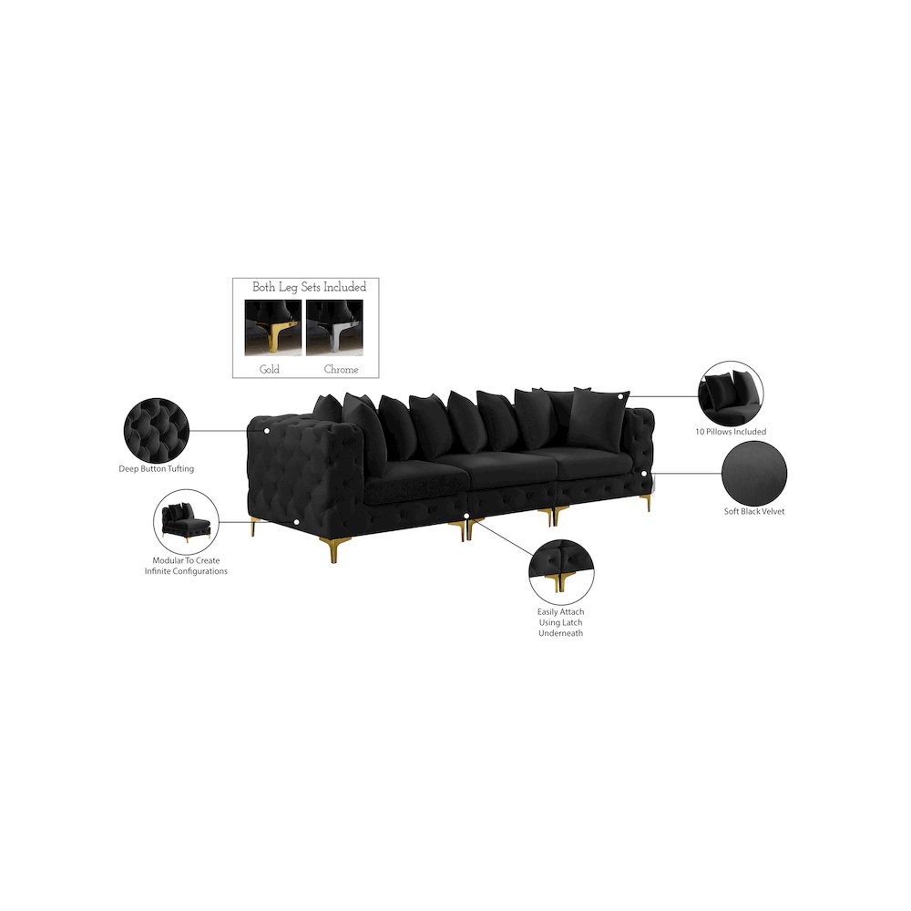 Tremblay Black Velvet Modular Sofa. Picture 15