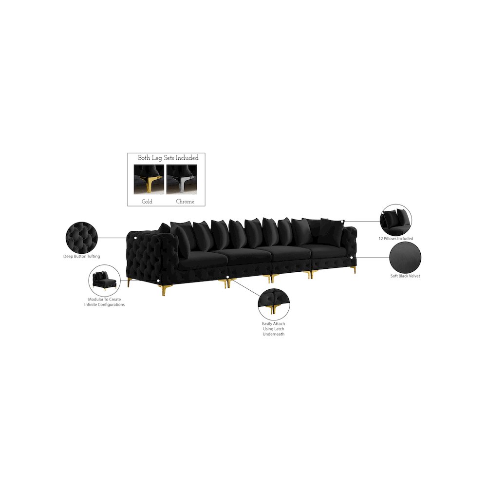 Tremblay Black Velvet Modular Sofa. Picture 11