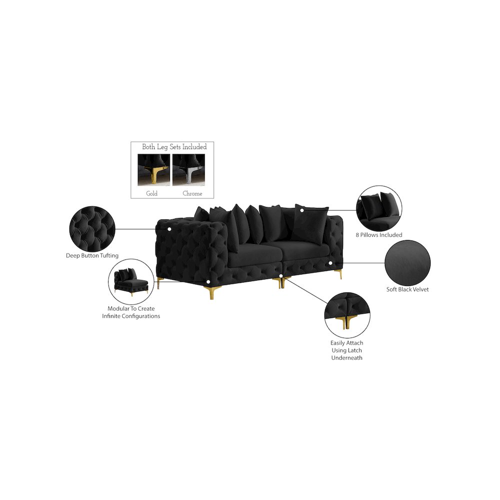 Tremblay Black Velvet Modular Sofa. Picture 13