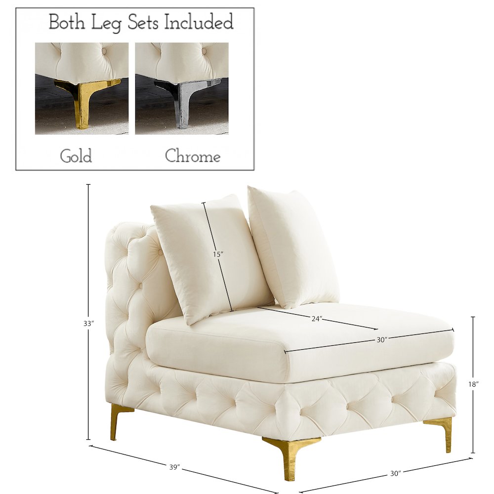 Tremblay Cream Velvet Armless Chair. Picture 14