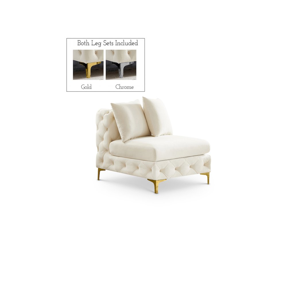Tremblay Cream Velvet Armless Chair. Picture 1