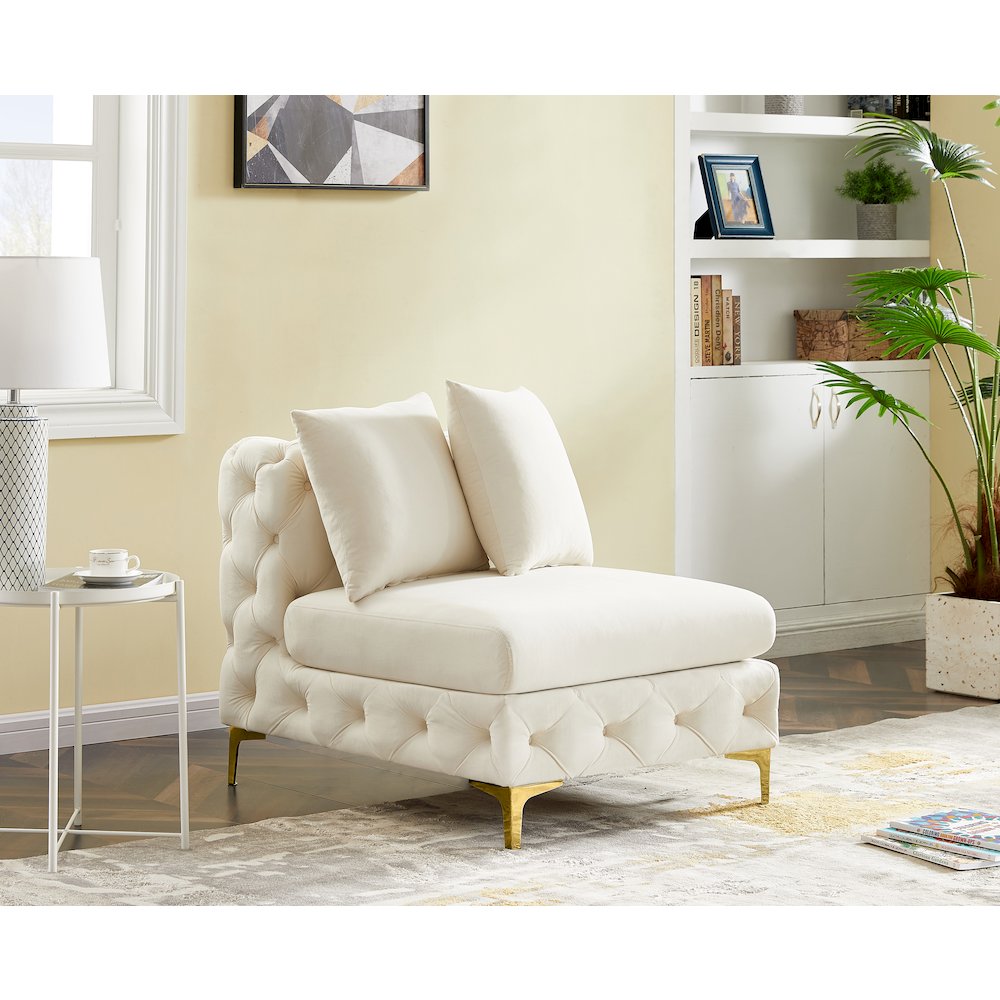 Tremblay Cream Velvet Armless Chair. Picture 2