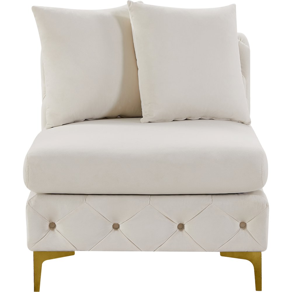 Tremblay Cream Velvet Armless Chair. Picture 4