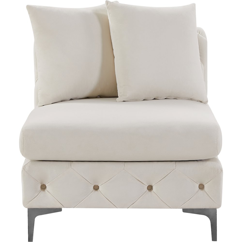 Tremblay Cream Velvet Armless Chair. Picture 5