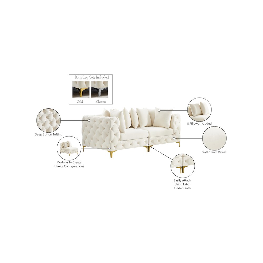 Tremblay Cream Velvet Modular Sofa. Picture 13