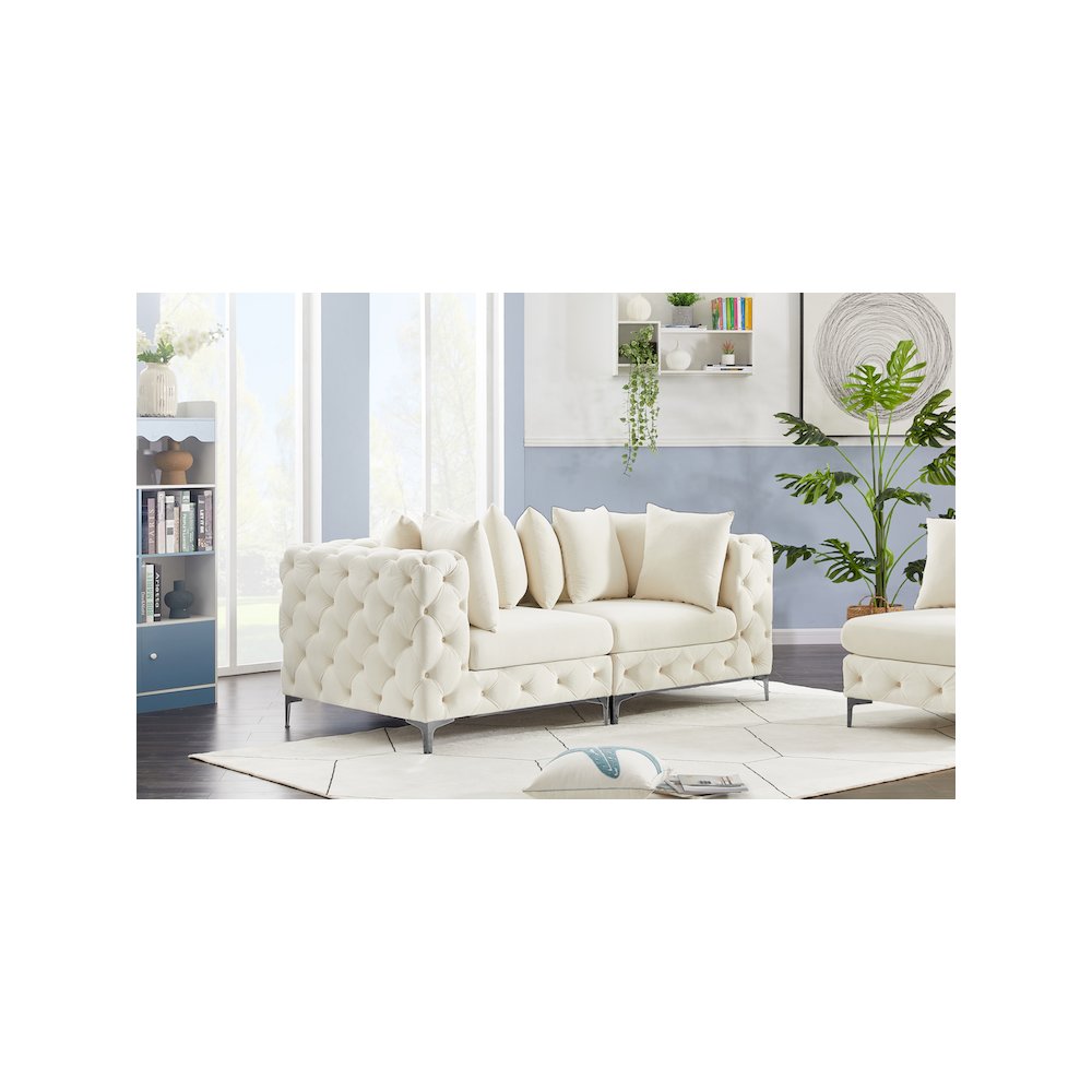 Tremblay Cream Velvet Modular Sofa. Picture 3