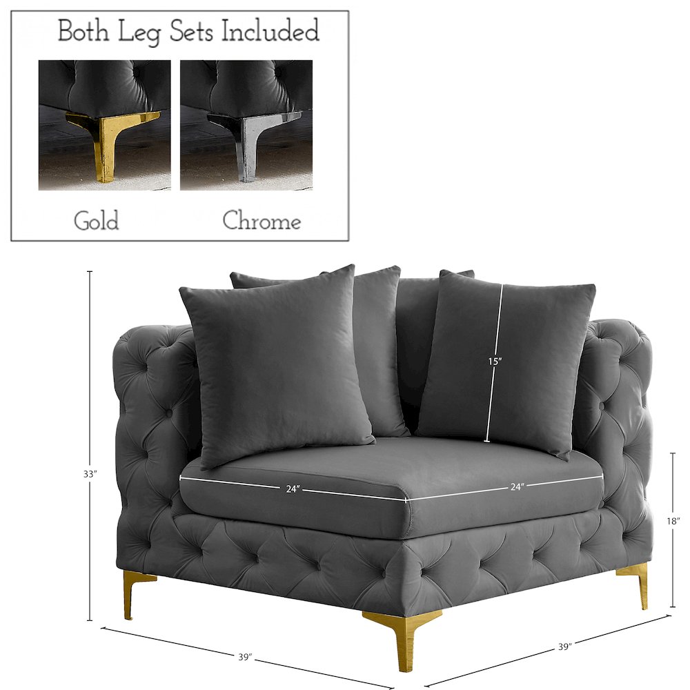 Tremblay Grey Velvet Corner Chair. Picture 12