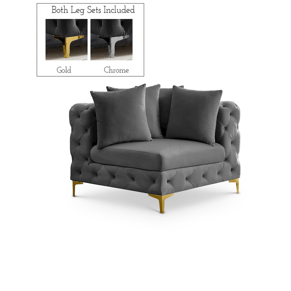 Tremblay Grey Velvet Corner Chair. Picture 1