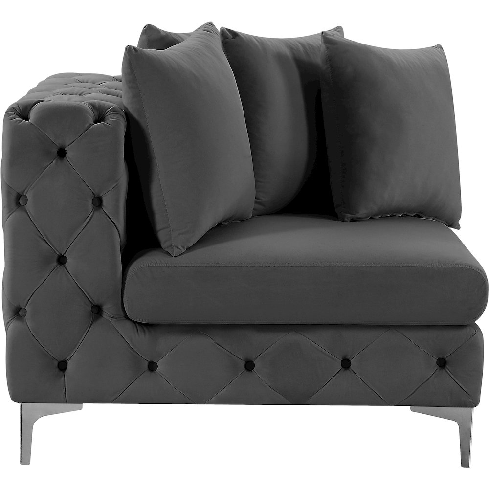 Tremblay Grey Velvet Corner Chair. Picture 11